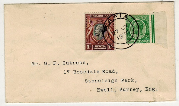 TANGANYIKA - 1935 6c rate cover to UK used at MAFIA.