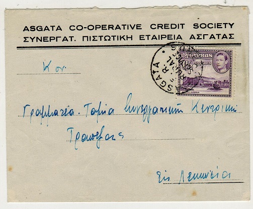 CYPRUS - 1940 local cover used at ASGATA/ER/RURAL SERVICE.