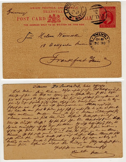NATAL - 1902 1d carmine PSC to Germany cancelled 