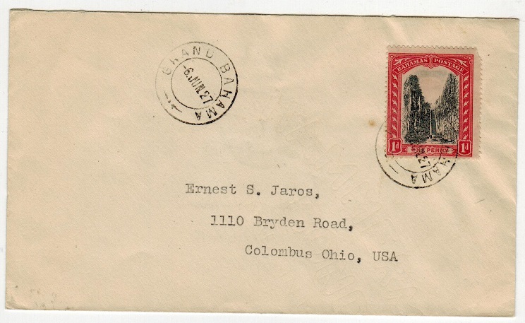 BAHAMAS - 1927 1d rate cover to USA used at GRAND BAHAMA.