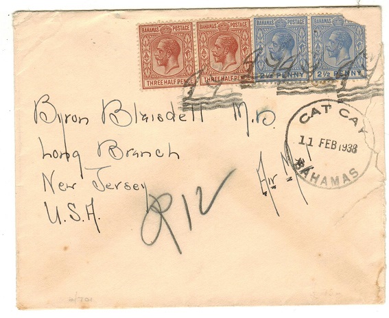 BAHAMAS - 1938 cover to USA (fault) cancelled by 