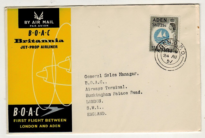 ADEN - 1957 first flight cover to UK.