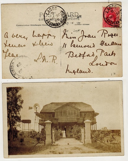 SOUTHERN NIGERIA - 1909 1d rate postcard use to UK used at LAGOS.