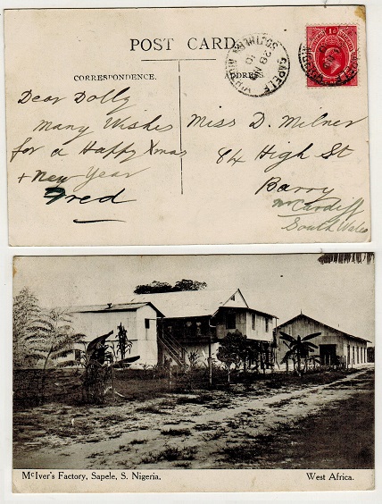 SOUTHERN NIGERIA - 1910 1d rate postcard use to UK used at SAPELE.