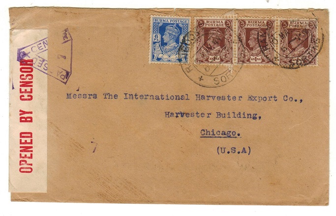 BURMA - 1941 censor cover to USA used at RANGOON SORTING.