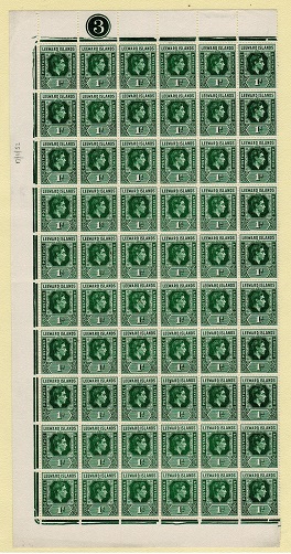 LEEWARD ISLANDS - 1949 1d blue green mint sheet of 60 showing 