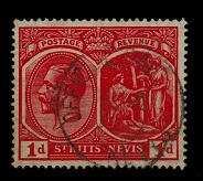 ST.KITTS - 1921 1d (SG 38) cancelled OFFICIAL PAID/NEVIS.