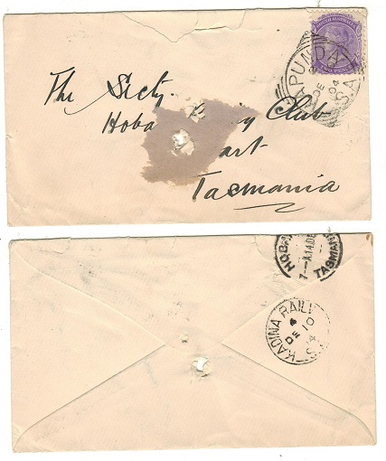 SOUTH AUSTRALIA - 1904 2d rate (spiked) cover to Tasmania with KADINA RAIL b/s.