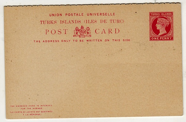 TURKS AND CAICOS IS - 1893 1d + 1d carmine on buff PSRC unused.  H&G 6.