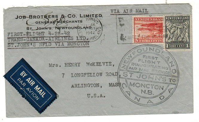 NEWFOUNDLAND - 1942 first flight cover to USA.