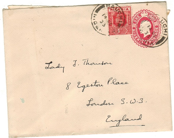 NIGERIA - 1927 1d red PSE uprated to UK used at BAUCHI.  H&G 1.