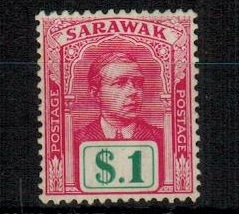 SARAWAK - 1918 $1 bright rose and green fine mint.  SG 61.
