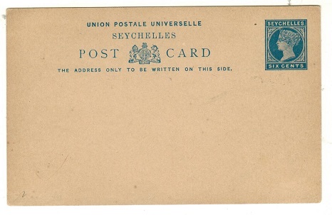 SEYCHELLES - 1890 6c blue on buff PSC unused.  H&G 2.
