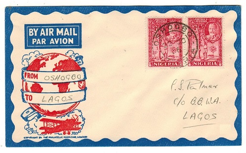NIGERIA - 1936 first flight cover to Lagos bearing 1d pair tied OSHOGBO.
