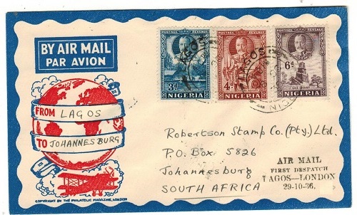 NIGERIA - 1936 first flight cover to Johannesburg.