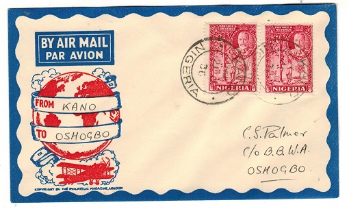 NIGERIA - 1936 first flight cover addressed to Oshogbo bearing 1d pair tied KANO.
