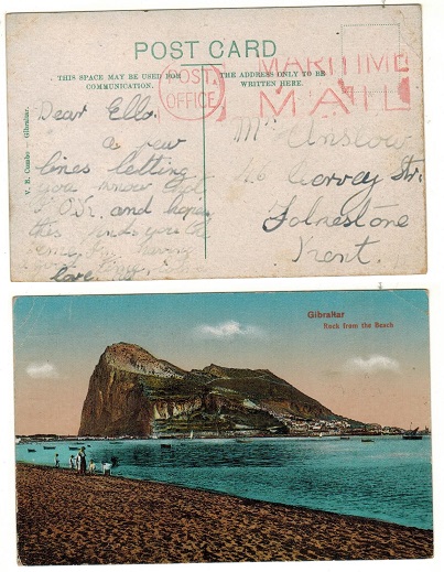 GIBRALTAR - 1942 (circa) unstamped picture postcard to UK struck POST OFFICE/MARITIME MAIL.
