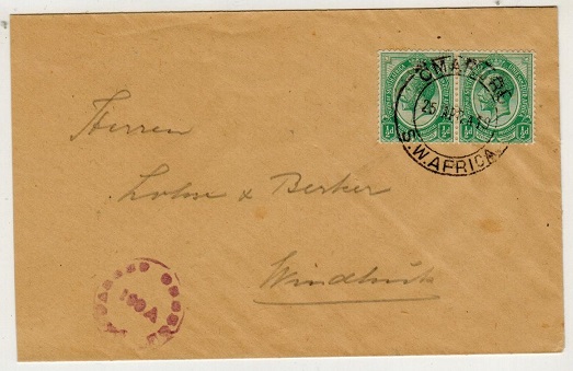 SOUTH WEST AFRICA - 1919 1d rate censored local cover used at OMARURU.