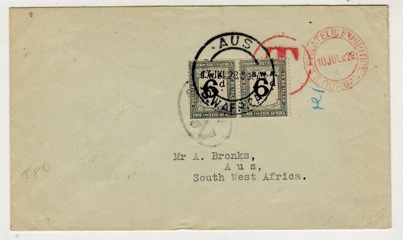 SOUTH WEST AFRICA - 1928 unstamped PHILATELIC EXHIBITION cover with 6d 