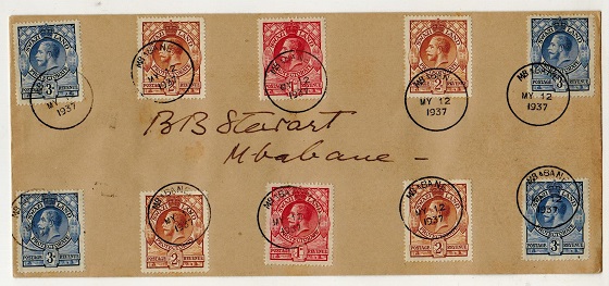 SWAZILAND - 1937 multi-franked local cover showing the rare MBABANE 