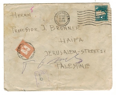PALESTINE - 1939 underpaid local cover with 6m 