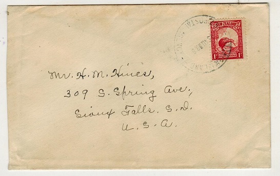 PITCAIRN ISLAND - 1938 1d rate cover to USA used at PITCAIRN ISLAND/NZ POSTAL AGENCY.