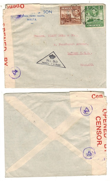 MALTA - 1940 1 1/2d rate censor cover to UK.