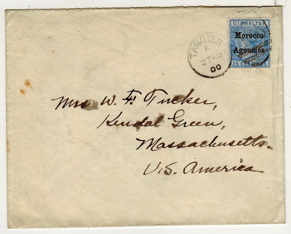MOROCCO AGENCIES - 1900 25c rate cover to USA used at TANGIER.
