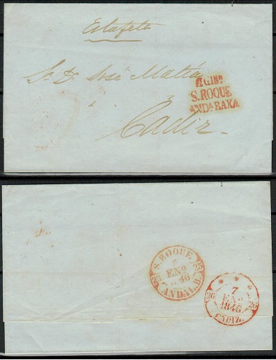 GIBRALTAR - 1846 outer wrapper to Cadiz cancelled 