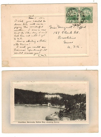 BERMUDA - 1912 1d rate postcard use to USA used at PAGET WEST.