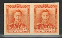 NEW ZEALAND - 1947 2d IMPERFORATE PLATE PROOF pair on thick card.
