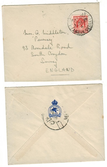 TRANSJORDAN - 1938 10m rate cover to UK used on the AMMAN-DERRA 
