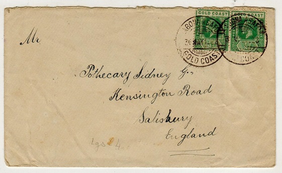 GOLD COAST - 1928 1d rate cover to UK used at AGONA ASAFO.