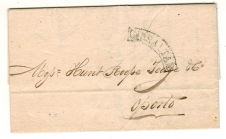 GIBRALTAR - 1838 entire to Portugal cancelled by curved arc GIBRALTAR h/s.