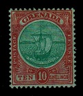 GRENADA - 1908 10/- green and red adhesive mint.  SG 83.