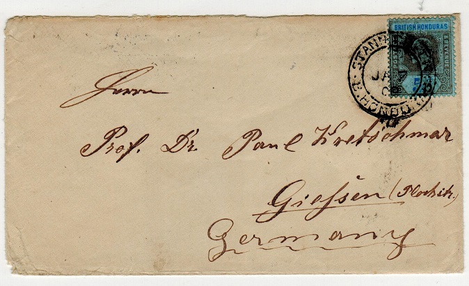 BRITISH HONDURAS - 1909 5c rate cover to Germany used at STANN CREEK.