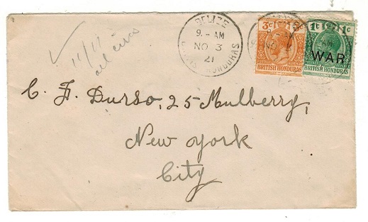 BRITISH HONDURAS - 1921 3c rate + 1c 