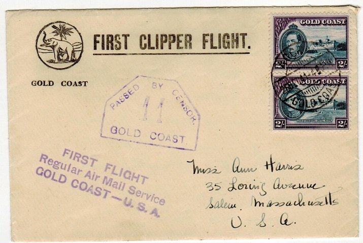 GOLD COAST - 1941 4/- rate FIRST CLIPPER FLIGHT illustrated 