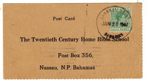 BAHAMAS - 1947 use of bible course card addressed locally used at LANDRAIL POINT/BAHAMAS. 