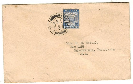 MALAYA - 1936 12c rate cover to USA used at SILIAU.