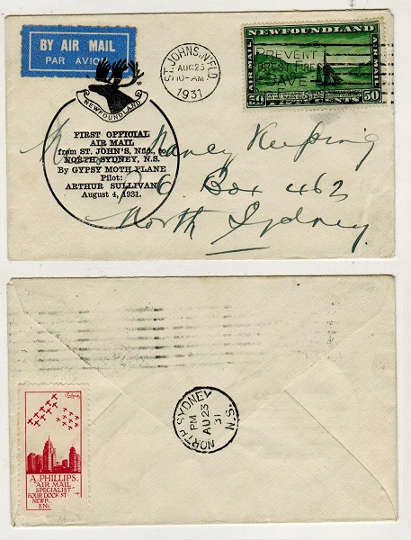 NEWFOUNDLAND - 1931 first flight cover to North Sydney.