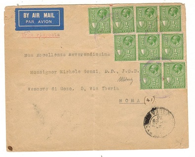 MALTA - 1934 4 1/2d rate cover to Italy cancelled by violet AIR MAIL/MALTA cancels.