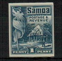 SAMOA - 1921 1d IMPERFORATE PLATE PROOF in blue.