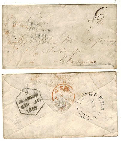 GRENADA - 1856 stampless cover to UK with double arc GRENADA b/s.