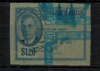 BRITISH VIRGIN ISLANDS - 1952 $1.20 IMPERFORATE PLATE PROOF.