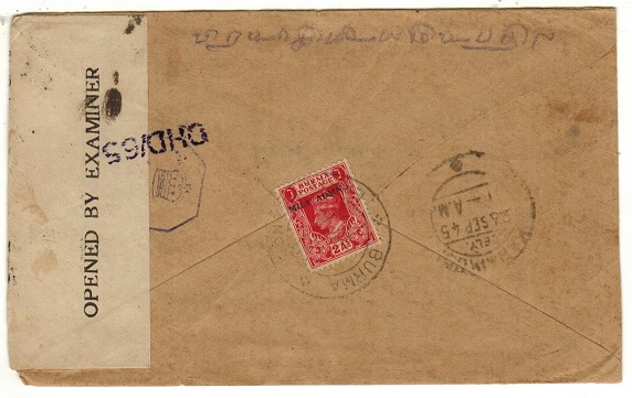BURMA - 1945 2a rate censor cover to India used at BURMA/EXPTL. PO.