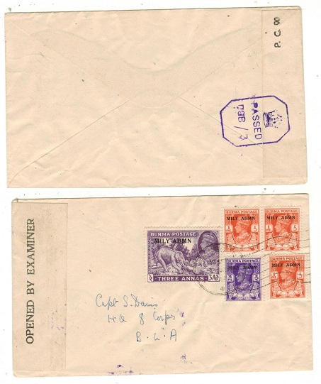 BURMA - 1945 3a6p rate local censor cover used at RANGOON.