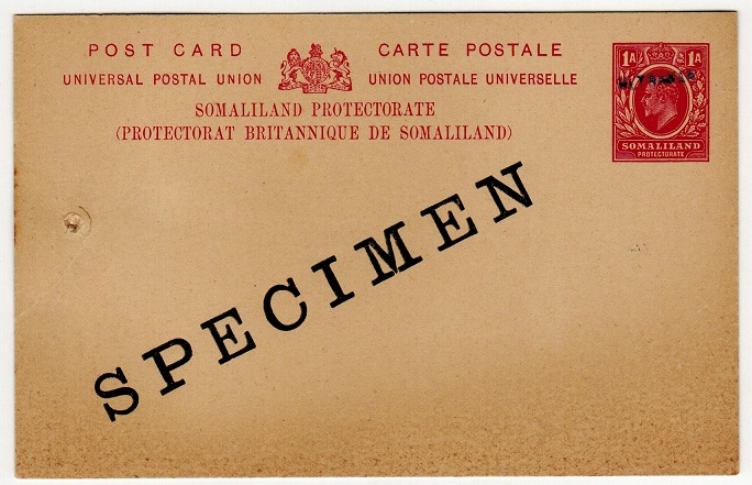 SOMALILAND - 1904 1a carmine PSC unused SPECIMEN with additional ULTRAMAR h/s applied.  H&G 1.