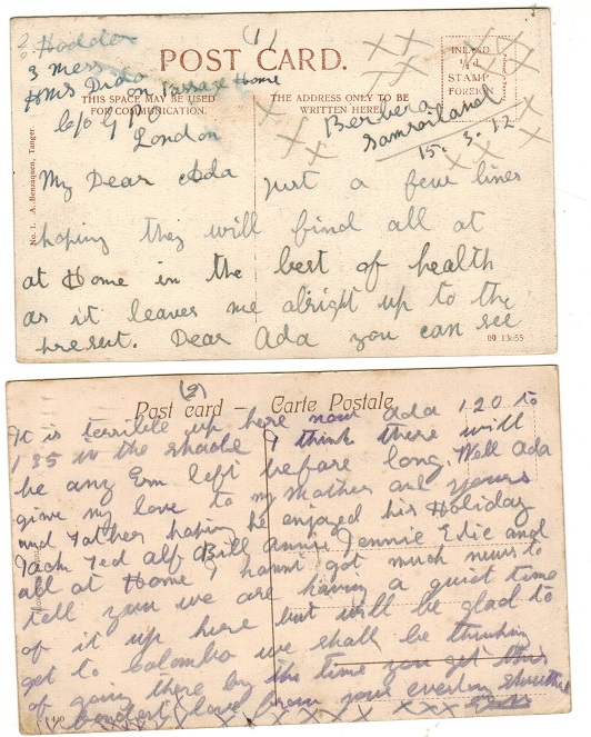 SOMALILAND - 1912 use of two postcards sent by 