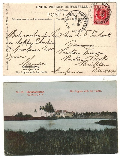 GOLD COAST - 1908 1d rate postcard use to UK used at KUMASI.